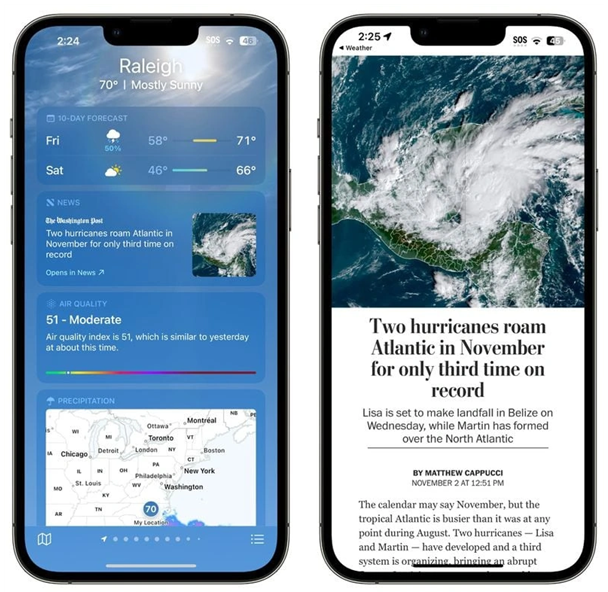 罗城苹果14维修分享iPhone 14手机如何看天气时顺带看新闻 